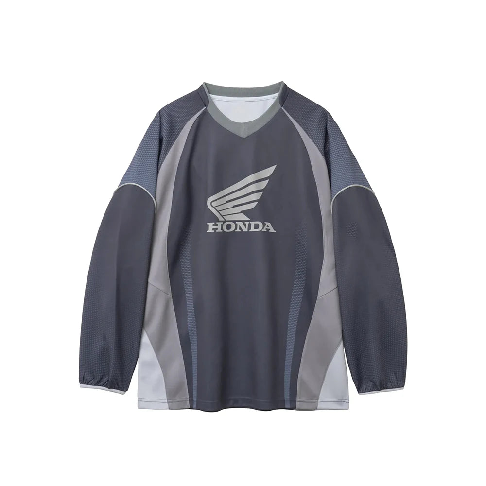 Summer New Family Matching  Blue V-Neck Long Sleeved Cycling Suit Motocross Oversized Breathable Casual Sports Top Menwomen