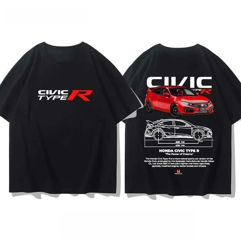Civic Motorcycle Short-Sleeved Classic Modified Car Culture JDM Car Racing Fan T-Shirt Club Men'S Top