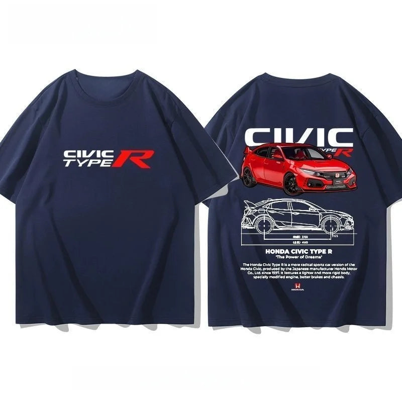 Civic Motorcycle Short-Sleeved Classic Modified Car Culture JDM Car Racing Fan T-Shirt Club Men'S Top